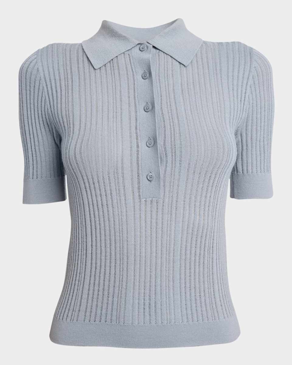 Short-Sleeve Wool Knit Polo Shirt